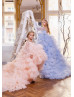 Long Sheer Sleeves Tulle Ruffled Flower Girl Dress